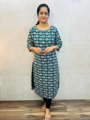 Original Handblock printed premium cotton top (cotton lining) with mirrorworked yoke (straight cut)