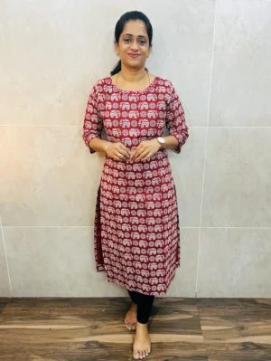 Original Handblock printed premium cotton top (cotton lining) with mirrorworked yoke (straight cut)