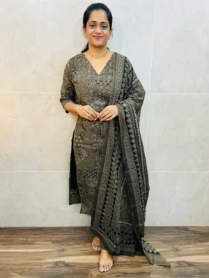 Ajrakh printed cotton top(cotton lining)paired with cotton dupatta and cotton bottom(straight cut)