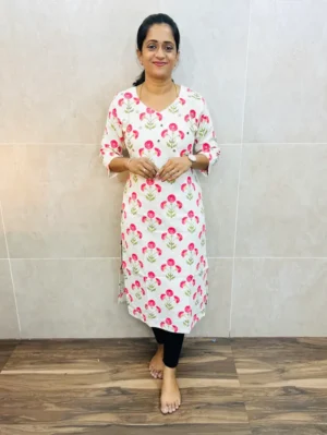 Premium cotton top(cotton lining) with allover block prints and handworked yoke(straight cut)