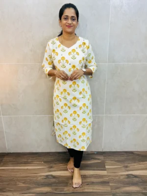 Premium cotton top(cotton lining) with allover block prints and handworked yoke(straight cut)