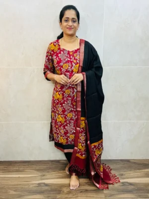 Premium modal silk top(cotton lining) paired with modal silk dupatta and silk bottom(free size)