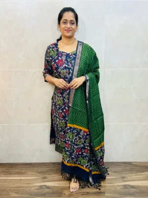 Premium modal silk top(cotton lining) paired with modal silk dupatta and silk bottom(free size)