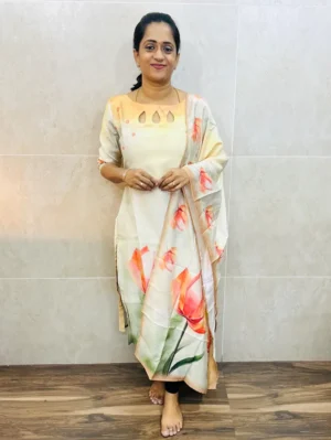 Digital printed Premium linen cotton top (cotton lining) paired with linen cotton dupatta