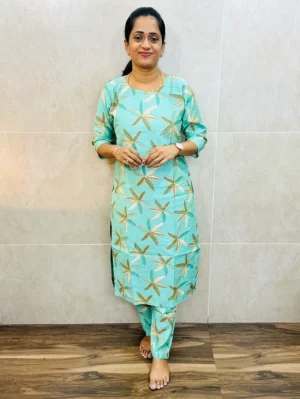 Printed silk cotton top (cotton lining) paired with printed silk cotton bottom (straight cut)