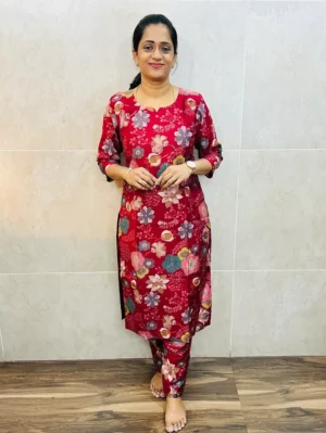 Printed silk cotton top (cotton lining) paired with printed silk cotton bottom (straight cut)