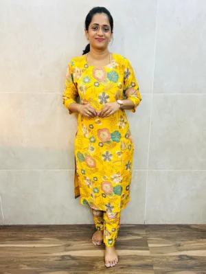 Printed silk cotton top (cotton lining) paired with printed silk cotton bottom (straight cut)