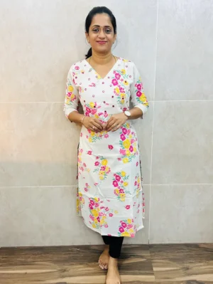 Premium cotton top (cotton lining) with allover block prints and handworked yoke (straight cut)