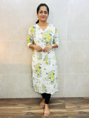 Premium cotton top (cotton lining) with allover block prints and handworked yoke (straight cut)