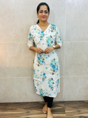 Premium cotton top (cotton lining) with allover block prints and handworked yoke (straight cut)