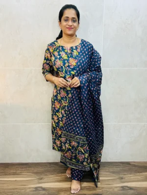 Printed Jaipur cotton top (cotton lining) paired with printed cotton dupatta and cotton bottom (straight cut)