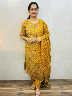 Printed Jaipur cotton top (cotton lining) paired with printed cotton dupatta and cotton bottom (straight cut)