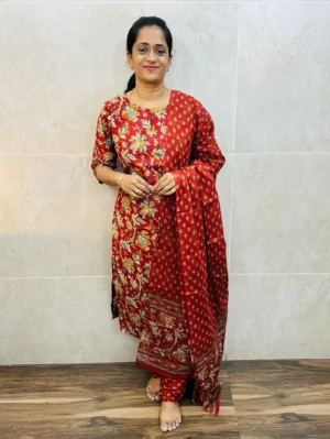 Printed Jaipur cotton top (cotton lining) paired with printed cotton dupatta and cotton bottom (straight cut)