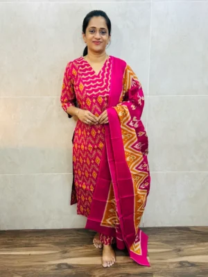 Printed jaipur cotton top(cotton lining) paired with printed cotton dupatta and printed cotton bottom(straight cut)