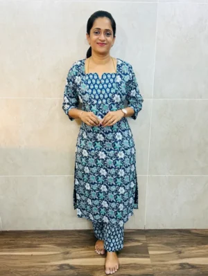 Printed kantha cotton top(cotton lining) paired with printed kantha cotton bottom(straight cut)