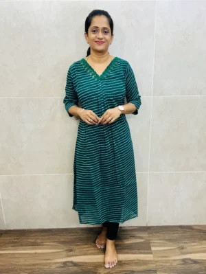 Printed georgette top(full crepe lining)with crochet lace and pleats on yoke(Aline pattern)