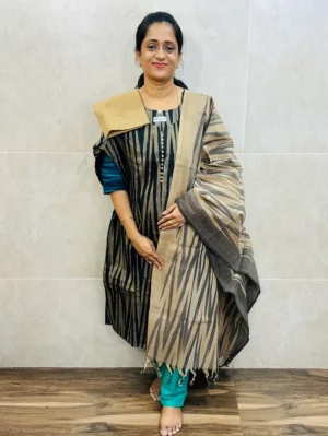 Ikkat cotton top (cotton lining) paired with Ikkat cotton dupatta and cotton bottom (straight cut)