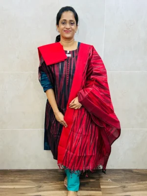 Ikkat cotton top (cotton lining) paired with Ikkat cotton dupatta and cotton bottom (straight cut)