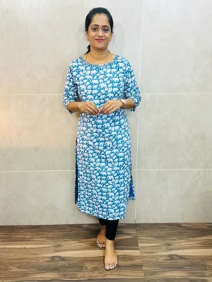 Original Handblock printed Jaipur cotton top (cotton lining) with mirror worked yoke (straight cut)