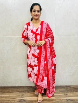 Printed Jaipur cotton top (cotton lining) paired with printed cotton dupatta and cotton bottom (straight cut)