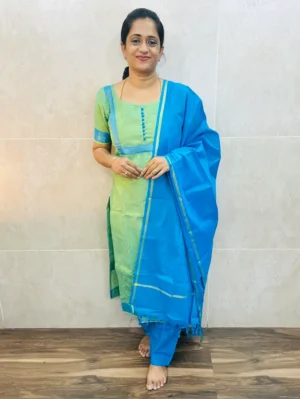Mangalagiri cotton top (cotton lining) paired with cotton dupatta and cotton bottom