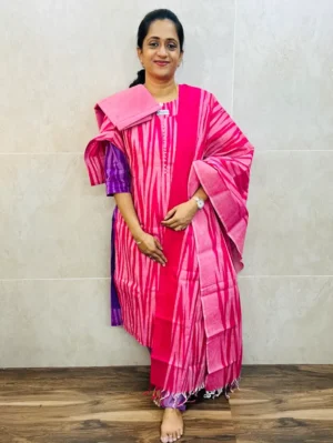 Ikkat cotton top (cotton lining) paired with Ikkat cotton dupatta and cotton bottom (Free size)