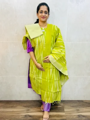 Ikkat cotton top (cotton lining) paired with Ikkat cotton dupatta and cotton bottom (Free size)