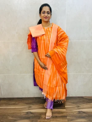 Ikkat cotton top (cotton lining) paired with Ikkat cotton dupatta and cotton bottom (Free size)