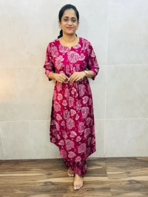 Printed silk cotton top paired with printed silk cotton bottom (Semi palazzo)