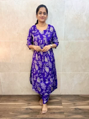 Printed silk cotton top paired with printed silk cotton bottom (Semi palazzo)