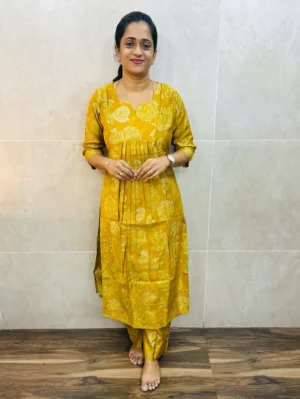 Printed silk cotton top paired with printed silk cotton bottom (Semi palazzo)