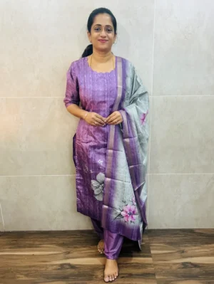 Premium printed semi Tussar top(cotton lining)paired with semi Tussar dupatta and silk bottom(free size)