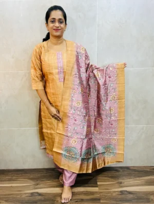 Premium printed semi Tussar top(cotton lining)paired with semi Tussar dupatta and silk bottom(free size)