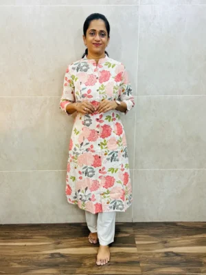 Printed premium cotton top(2-side pockets) paired with printed cotton bottom(semi palazzo)