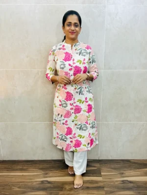 Printed premium cotton top(2-side pockets) paired with printed cotton bottom(semi palazzo)