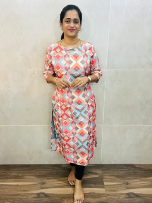 Printed premium Tussar silk top with cotton lining (straight cut)