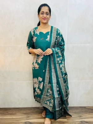 Green - Premium modal silk top (cotton lining) paired with modal silk dupatta and silk bottom (free size)